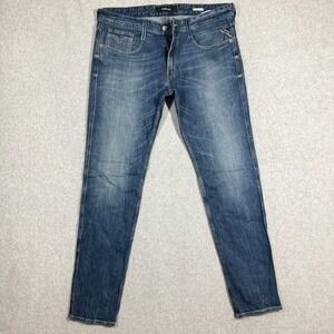 Replay Anbass Slim Fit Jeans Mens 34x32 Medium Wash Blue Denim‎ M914
